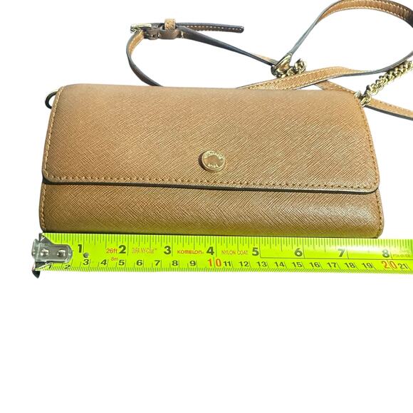 Michael Kors Leather Wallet Crossbody Bag Tan Chain Strap Saffiano Leather - Picture 9 of 10